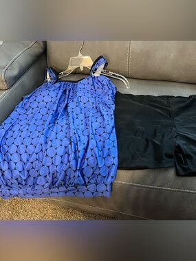 Blue and Black Tankini Bathing Suit with Black Swim Bottoms - 2XL